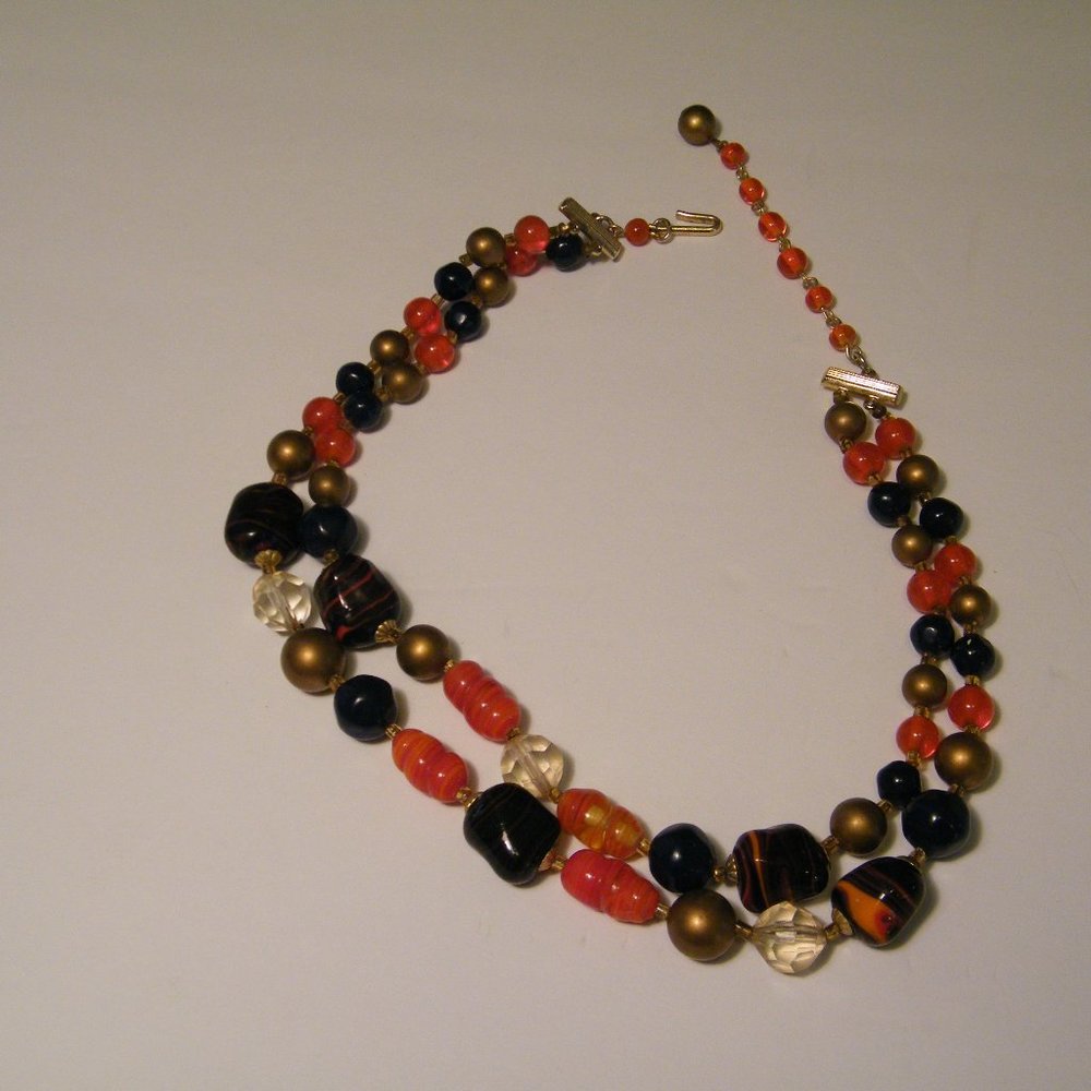 Vintage Beaded Necklace Marked Japan, Mid Century Strand Unique Bling